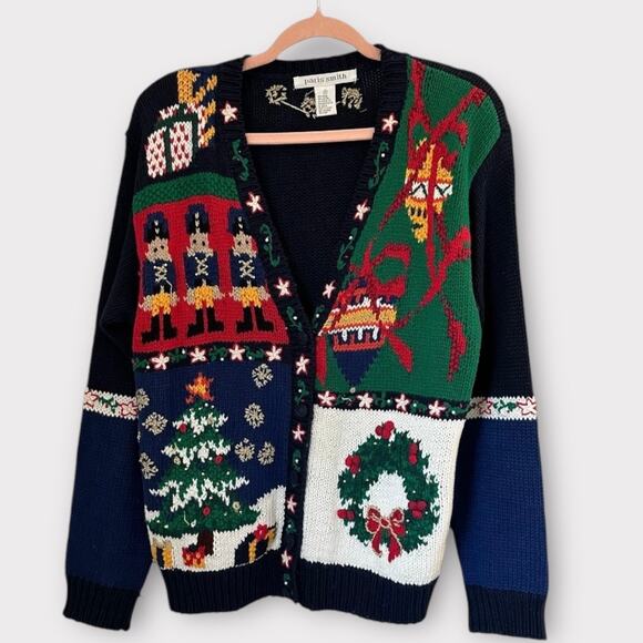 Vintage Hand Knit Style Ugly Christmas Grandma Holiday Christmas Cardigan Small - Picture 2 of 11